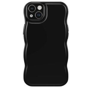 Fabspark iPhone 16 Phone Case BLACK Soft Silicone Simple Wave Design Wavy Cover